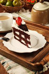 Slice of chocolate cake on the plate                 