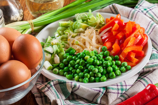 Ingredients ready for preparing egg fu yung