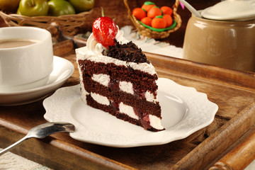 Slice of chocolate cake on the plate                 