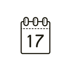 black and white linear icon of the tear-off calendar with number seventeen