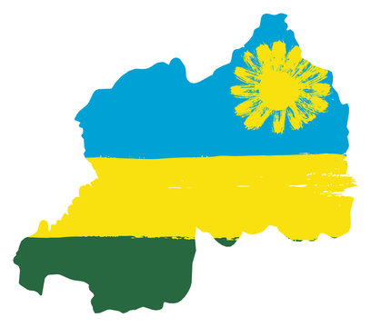 Rwanda Flag & Map Vector Hand Painted with Rounded Brush