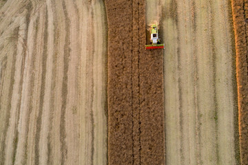 aerial photo of working combine