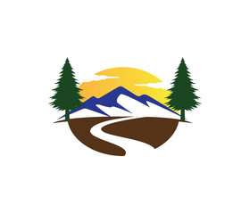 Fototapeta premium mountain road pine tree vector logo design