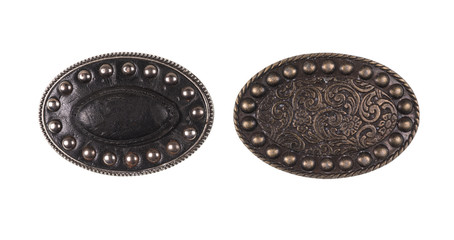 ancient bronze shield on white isolated background