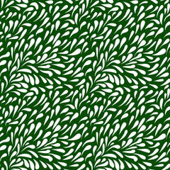 Abstract pattern. Stylized white leaves on a green, cute seamless background for your design