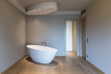 Plakat Modern bedroom with bathtub, luxury apartment