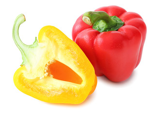 Fresh paprika (Capsicum) with water drops isolated on white background, including clipping path without shade. Germany