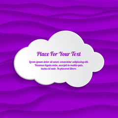 white cloud text box on ultra violet 3d abstract background with paper cut shapes