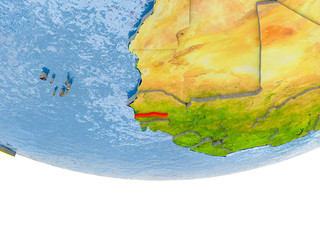 Gambia in red on Earth model
