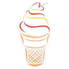 Ice cream in waffle cup with cherry