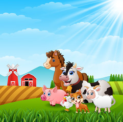 Obraz na płótnie Canvas Animals happy at the farm hills