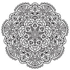 Black and white mandala vector isolated on white. Vector hand drawn circular decorative element.