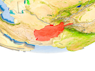 Afghanistan in red on Earth model