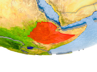 Ethiopia in red on Earth model