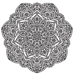 Black and white mandala vector isolated on white. Vector hand drawn circular decorative element.