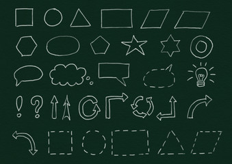 Symbols and shapes on green chalkboard