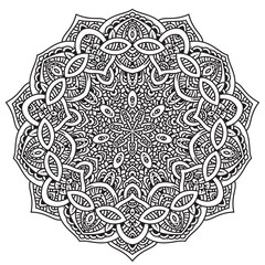 Black and white mandala vector isolated on white. Vector hand drawn circular decorative element.