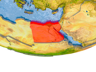 Egypt in red on Earth model