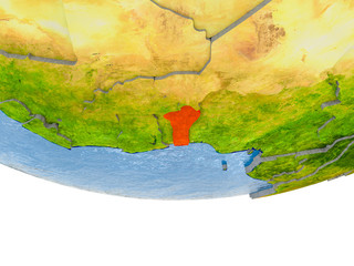 Benin in red on Earth model
