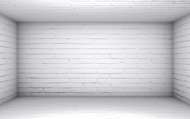 3D illustration - Empty white brick room
