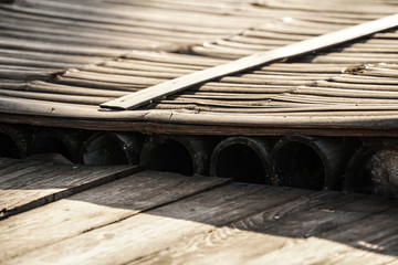 close up rustic bamboo raft wood floor 