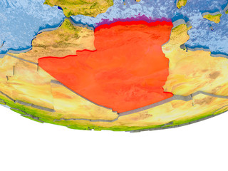 Algeria in red on Earth model