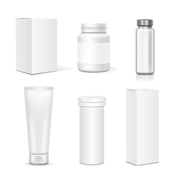 Vector blank set of plastic packaging bottles for cosmetics, vitamins, pills