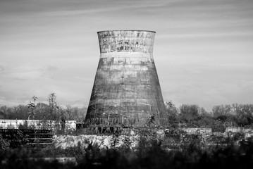 old cooling tower - black and white image