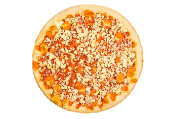 ITALIAN PIZZA, Top view tasty italian pizza with cheese isolated on white background, Copy space for your logo, Ideal for commercial, Frozen food, Food concept.