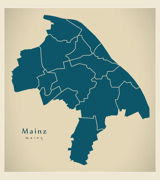 Modern City Map - Mainz city of Germany with boroughs DE
