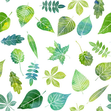 watercolor seamless pattern with tree leaves