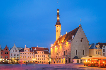 Naklejka premium Town Hall of Tallin at Dusk