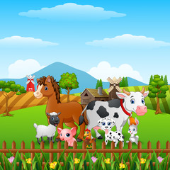 Obraz na płótnie Canvas Animals farm happy in the hills