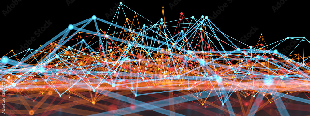 Fototapete 3d render abstract background. digital tech concept illustration with array structure. lines and sph