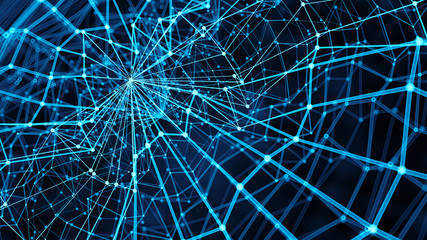 3d render abstract background. Digital tech concept illustration with array structure. Lines and spheres forms a complex connected structure.