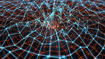 3d render abstract background. Digital tech concept illustration with array structure. Lines and spheres forms a complex connected structure.