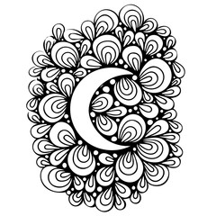Hand drawn moon with abstract elements