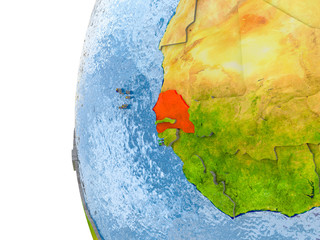 Map of Senegal on model of globe