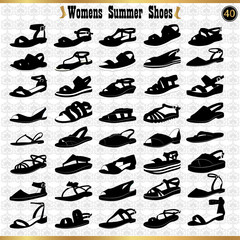 Set of female summer shoes on a light background
