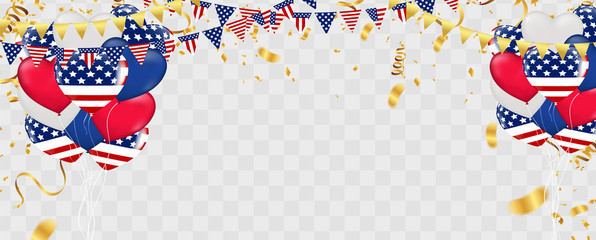 Happy independence day card. Celebration red background with balloon, stars and place for your text. happy 4th of july Independence day