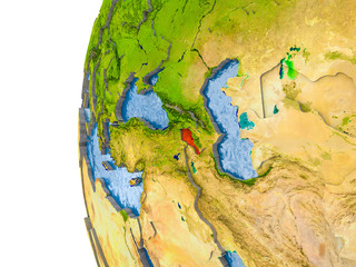 Map of Armenia on model of globe