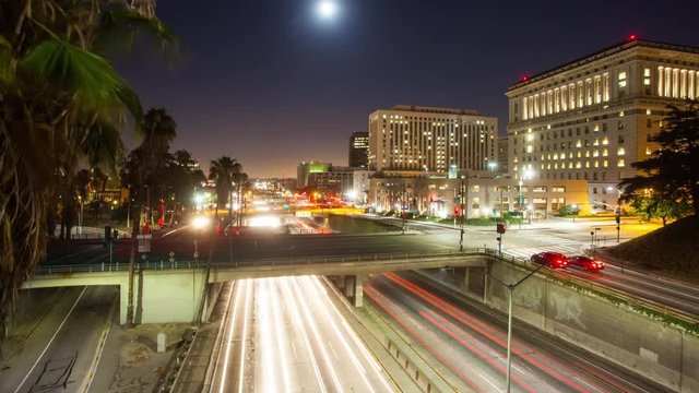 4K Hyperlapse of the freeway night traffic in Downtown, Los Angeles