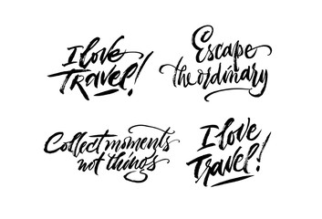 Vector set of hand drawn calligraphy. Summer holidays and vacation quotes, phrases and words. Modern brush pen lettering