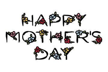 Happy Mother's Day lettering with cute flowers on a white