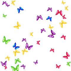 Summer Background with Colorful Butterflies. Simple Feminine Pattern for Card, Invitation, Print. Trendy Decoration with Beautiful Butterfly Silhouettes. Vector Background with Moth