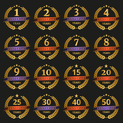 Naklejka premium Anniversary golden laurel wreath set.