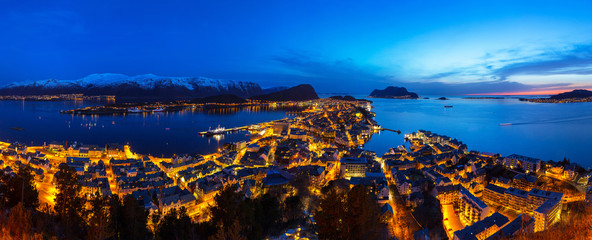 Panorama of Alesund town at night, Norway © Patryk Kosmider