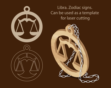 Libra. Zodiac signs. Can be used as a template for laser cutting