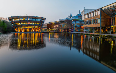 Nottingham, England - April 17, 2018: Modern building at University of Nottingham.