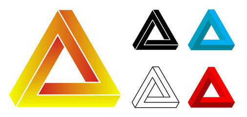 Vector Penrose triangles with editable stroke and fill on white background